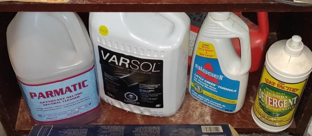 Assorted Cleaners incl Varsol, Parmatic, etc