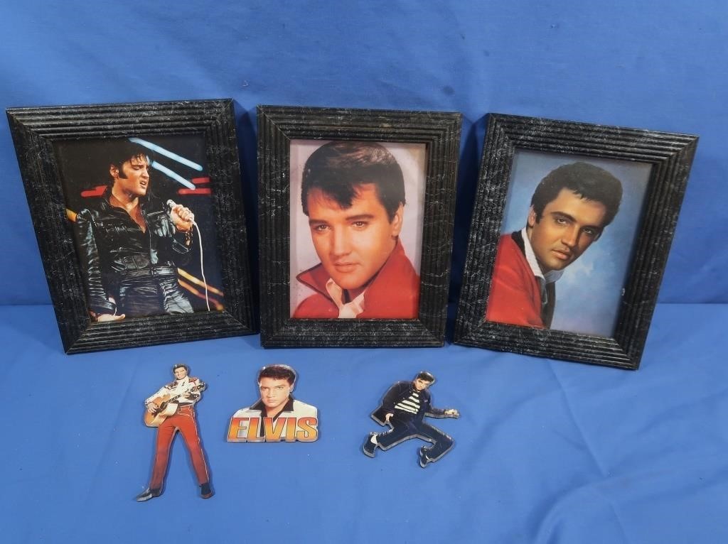 3 Framed Elvis Prints, 3 Magnets