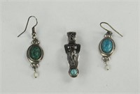 TURQUOISE SILVER PENDANT AND EARRING