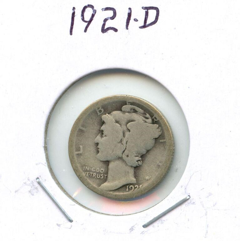 1921-D Mercury Silver Dime