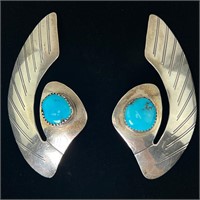 Turquoise & Silver Free Form Earrings