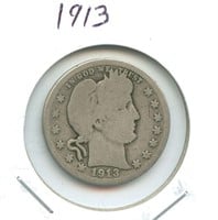1913 Barber Silver Quarter