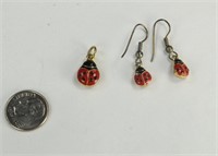 LAIDY BUG PENDANT AND EARRING