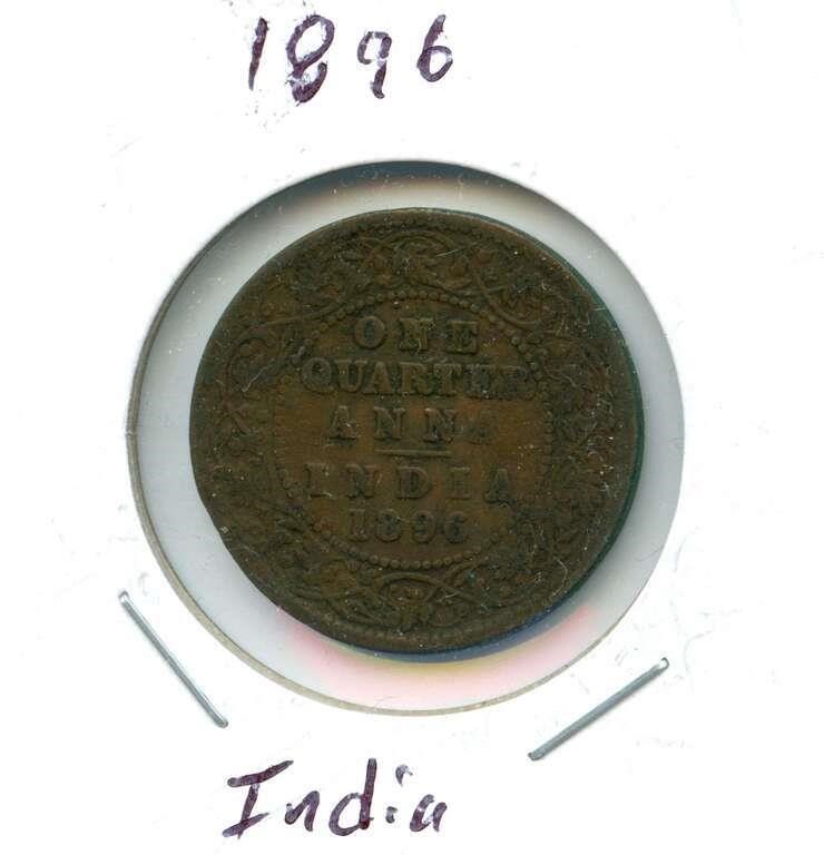 One Quarter Anna 1896 India Coin