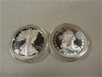 Pair Of Liberty 2 Troy Ounce Sterling Silver