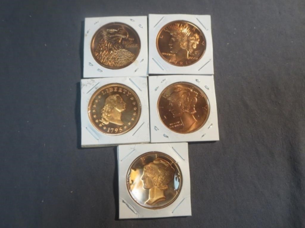 5 - 1 Ounce Copper Coins as Pictured