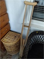 Cabinet, Basket & Wooden Crutches