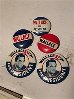 5 vintage Wallace for President Campaign Buttons