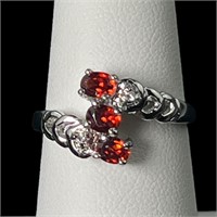 925 Sterling w/Red Stones Ring - Size 6.5