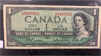 1954 Canadian 1 Dollar Bill