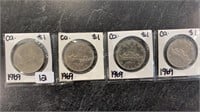 (4) 1969 Canadian 1 Dollar Coins