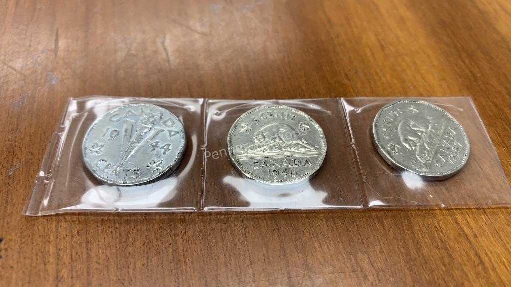 1944, 1946, 1957 5 Cent War Time Coin