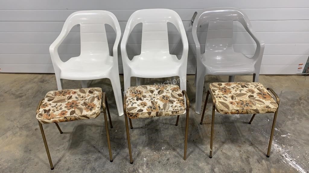 (3) Stacking Stools (3) Outdoor Stackable Chairs
