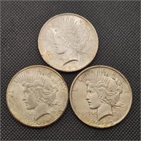 1922 P-S-D Peace Silver Dollars (3)