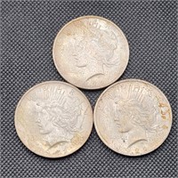 Three 1922 Peace Silver Dollars