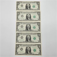 1963 B $1 Notes Sequential 1-5 (5)
