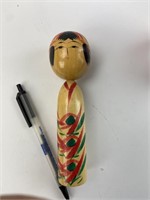 6" Wooden Japanese Kokeshi Doll, Signed