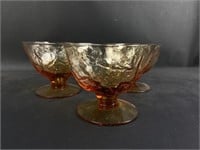 (3) Vintage Amber Glass Crinkle Sherbet Goblets