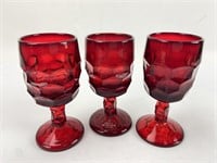 (3) Vintage Ruby Red Viking Georgian Goblets