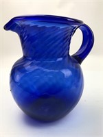 Handblown Blue Glass Pitcher