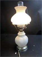 17.5" Milk Glass Hurricane Hobnail Plug-In Lamp