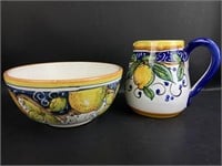 Italian Made Lemon Design Creamer & Bowl