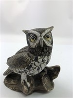 Homco Owl On Log Porcelain Figurine