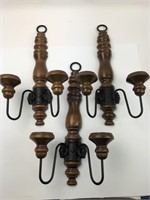 (3) Rustic Wooden Wall Sconces w/Iron Accents