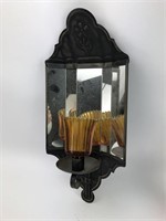 Vintage Mirrored Wall Sconce w/Amber Glass Holder