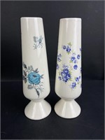 (2) Blue Floral Bud Vases 6 1/4"
