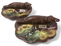 (2) Vintage Florida Alligator Glaze Ashtrays