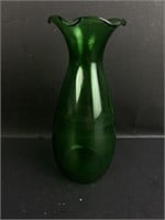 Green Glass Ruffle Top Bud Vase