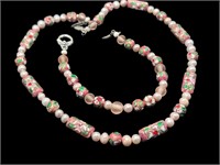 Faux Pearl & Enameled Beaded Bracelet & necklace