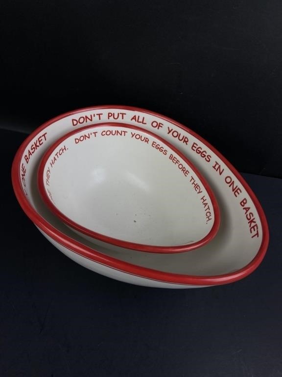 (2) Department 56 Egg Shaped Nesting Mixing Bowls