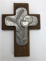 Pewter First Holy Communion Cross on Wooden Cross