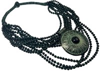 Black/Turquoise Color Beads w/Medallion Necklace