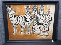 Signed, Zebra Family Board Art Framed in Black