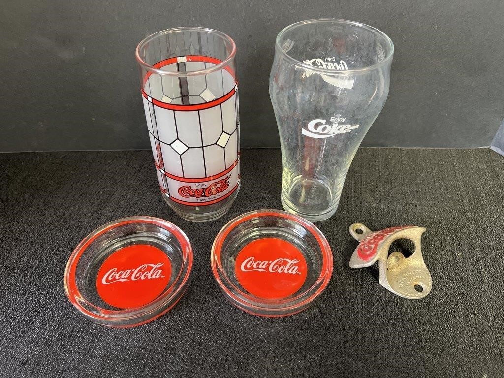 5 coca-cola items.  2 Libby glasses, Starr "X"