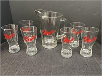 Stroh’s pitcher and 6 glasses