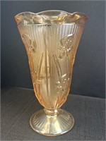 Marigold Carnival Glass Vase, iridescent Iris