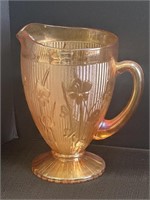 Marigold Carnival Glass pitcher, iridescent Iris