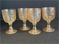 Marigold Carnival Glass, iridescent Iris goblets