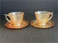 Marigold Carnival Glass cups & saucers, Iris