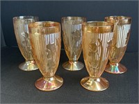 Marigold Carnival Glass footed goblets (5), Iris