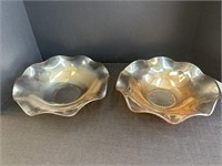 Marigold Carnival glass ruffled serving bowl, Iris