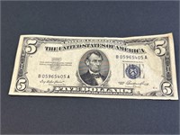 Silver Certificate Five Dollar Bill, currency,
