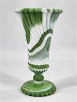 VINTAGE GREEN & WHITE SWIRL AGATE GLASS VASE
