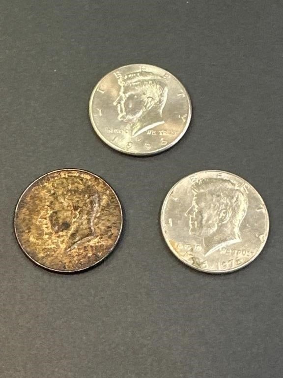 (3) John F Kennedy Half Dollar coins