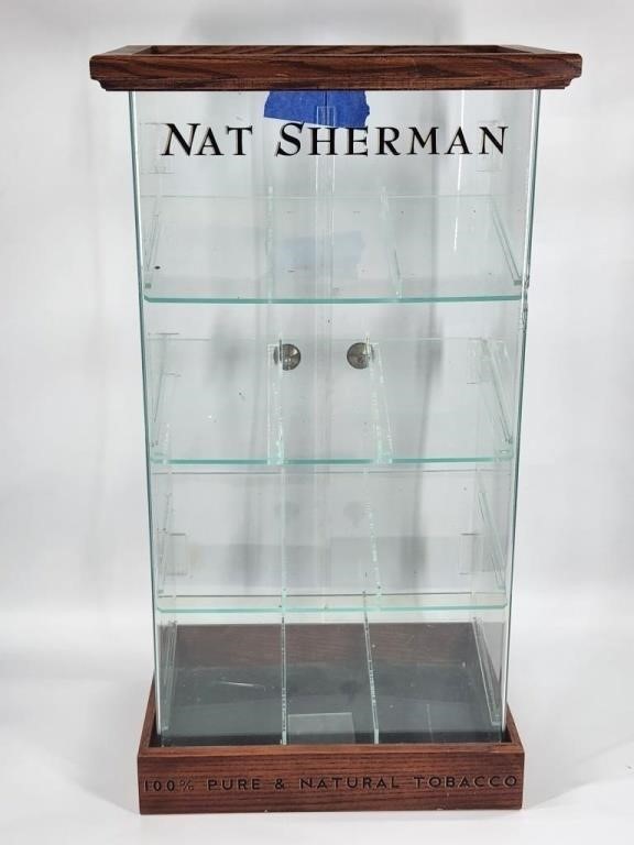 NAT SHERMAN TOBACCO GLASS & WOOD DISPLAY