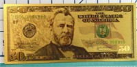 24K gold plated US banknote $50